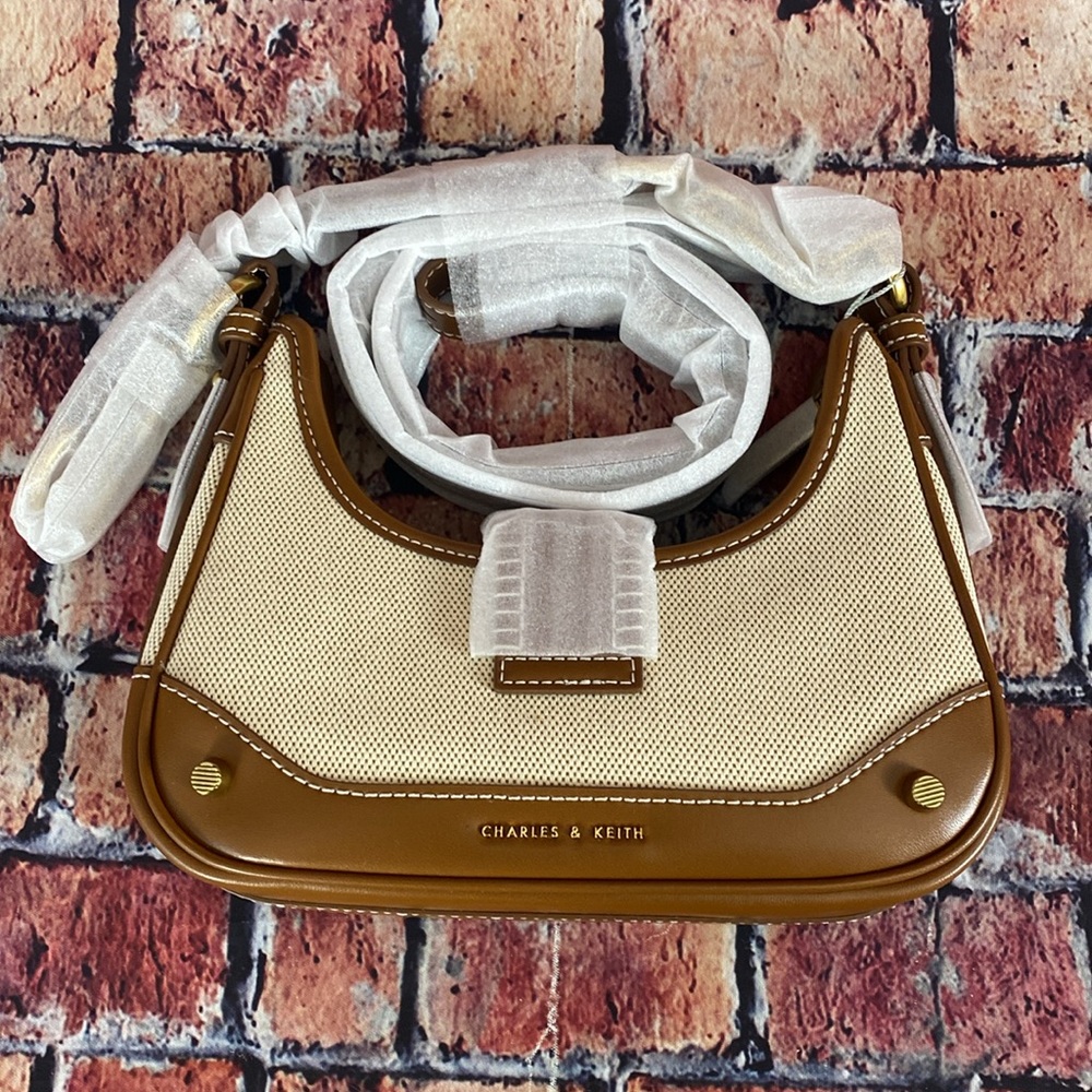 Charles & Keith Winslet Canvas Belted Hobo Bag - Chocolate - Picture 2 of 5